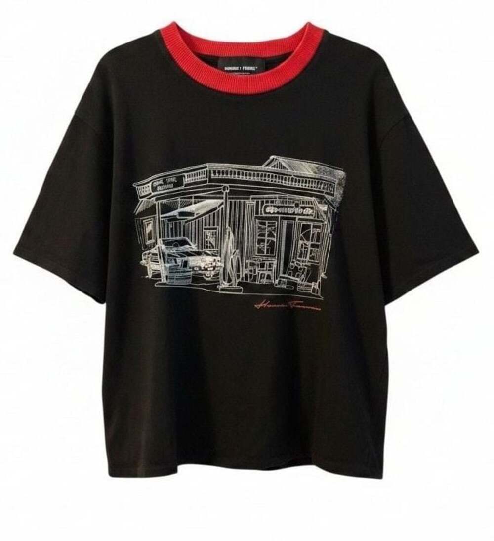 Homme + Femme Auto Repair Graphic Ringer T-Shirt Black Size Large